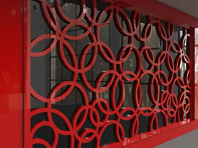 Red Decorative Modern Background Wall With Intricate Circular Cutout Patterns 3d model