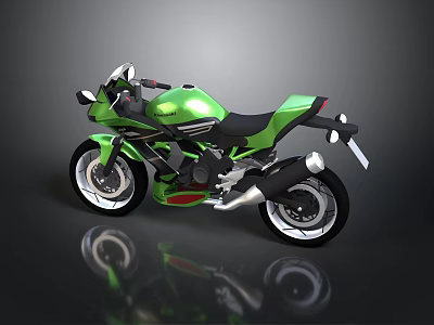 Green Sporty Motorcycle Featuring Black Seat Sleek Design And Shiny Wheels 3d model