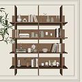 Wooden Wall Cabinet with Open Shelves Displaying Books Vases Mugs in Modern Decor