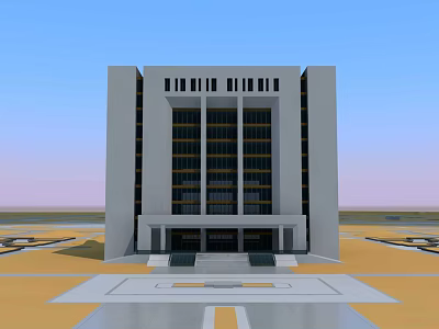 Modern Office Building Exterior with Symmetrical Structure Large Windows and Entrance Plaza 3d model
