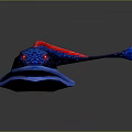 3D Rendered Fantasy Fish With Dark Blue Body Red Accents Blue Spots And Long Tail