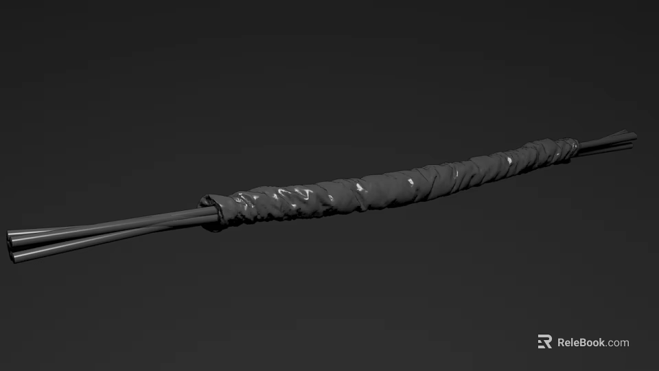 Game and Movie Character's 3D Rendered Black Long Staff With Wrapped Texture And Metal Ends 3d model 