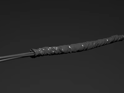 Game and Movie Character's 3D Rendered Black Long Staff With Wrapped Texture And Metal Ends 3d model