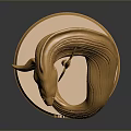 Golden Sculpture With Horse Head Trident And Curved Body On Circular Base