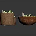 Handwoven Baskets And Ceramic Bowls With Green Leaves And Seeds For Home Daily Use