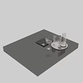 Elegant Glasses on Silver Tray with Bottle and Book on Black Surface 3d model