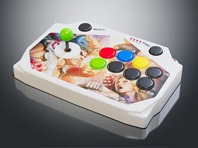 Professional Entertainment Game Controller Joystick With Colorful Buttons And Character Graphics 3d model