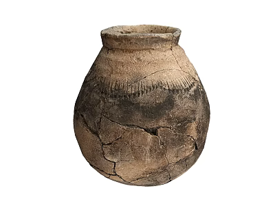 Ancient Cracked Ceramic Vessel With Textured Exterior And Brown Black Hues 3d model