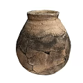 Ancient Cracked Ceramic Vessel With Textured Exterior And Brown Black Hues