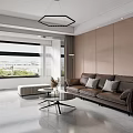Modern Living Dining Room Interior With Brown Sofa Black TV And Round Coffee Table