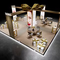 Cosmetic Exhibition Booth With Golden Decoration Gift Boxes And Female Face
