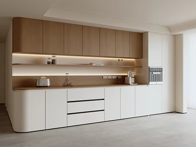 Modern Sideboard Design With Wooden And White Cabinets Drawers And Integrated Lighting In Contemporary Interior 3d model