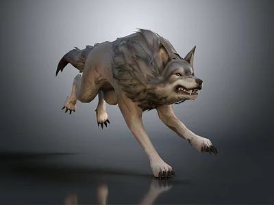 Realistic 3D Wolf Model Running With Detailed Fur Dynamic Pose And Reflective Surface 3d model