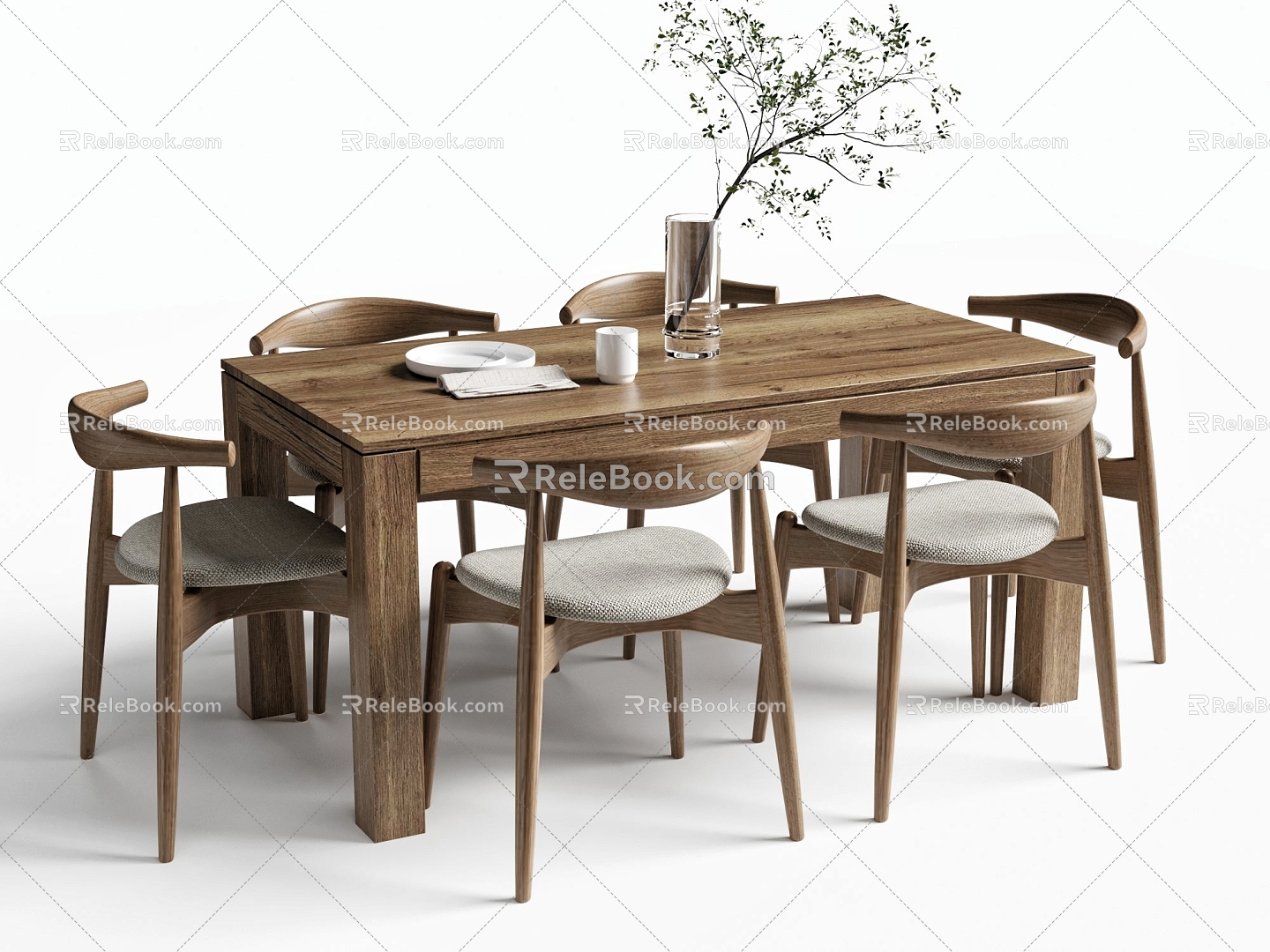 Modern Dining Table and Chair Combination Long Dining Table Dining Chair 3d model