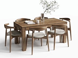 Modern Dining Table and Chair Combination Long Dining Table Dining Chair 3d model