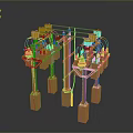 Copper Industrial Metal Framework With Multiple Pillars And Mechanical Components 3D Model