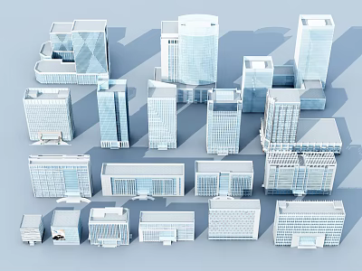 Modern Office Buildings With Various Architectural Designs And Exterior Styles 3d model