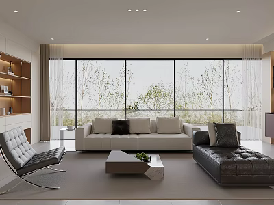 Modern Minimalist Sofa And Coffee Table Set For Bright Spacious Living Room With Large Windows 3d model