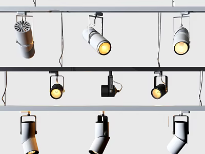 Modern Track Mounted Downlights And Spotlights With Warm Light For Home Interior 3d model