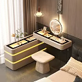 Modern Dressing Table With Illuminated Countertop Mirror Stool And Potted Plant