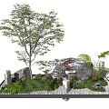 Natural Lush Indoor Landscape with Tree Rocks Moss Ferns and Lanterns