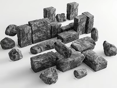 Natural Stone and Wood Blocks of Various Sizes Stacked for Rustic Decor 3d model