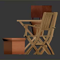 Wooden Patio Chairs And Table With Red Radio And Clay Flower Pots