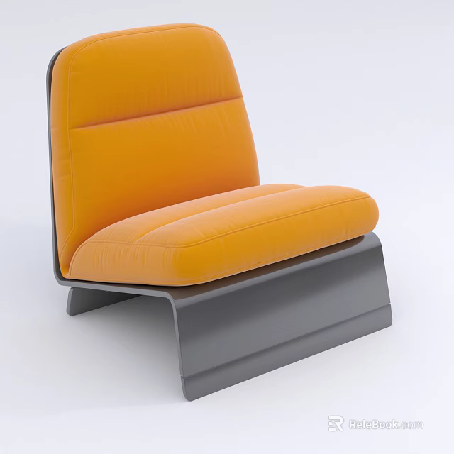 Modern Orange Upholstered Single Sofa With Comfortable Cushion And Gray Base 3d model