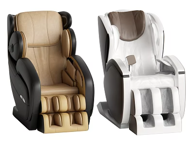 Modern Massage Chairs In Beige And White With Comfortable Cushions And Foot Massage Design 3d model