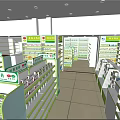 Retail Store In Mall With Green Shelves Health Products And Bright Lighting