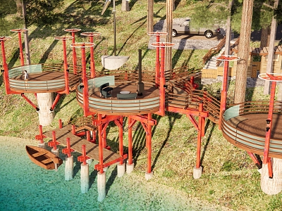 Forest Waterfront Circular Viewing Platform 3d model