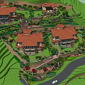 Residential Garden Landscape Design with Stone Path Fountain Statue Colorful Flowers and Green Lawn