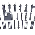Diverse Industrial Equipment Components Featuring Pipes Brackets Towers Frames And Structural Parts