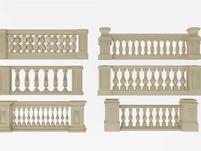 Classical Stone Railings With Ornate Balusters And Various Decorative Designs 3d model