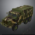 Camouflage Military Transport Truck With Large Cargo Area And Multiple Wheels