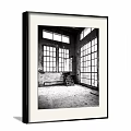 Black and White Industrial Landscape With Large Windows Staircase And Empty Floor