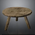 Rustic Wooden Stool With Round Top Three Legs And Natural Texture 3d model
