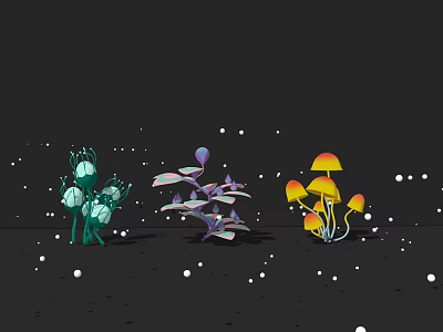 Cartoon Scene With Colorful Mushrooms On Dark Background And White Spots 3d model