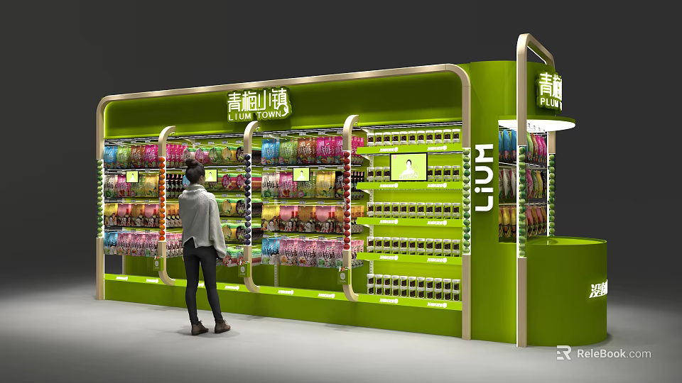 Green Retail Display Shelves With Multi Tiered Racks For Product Display And Customer Access 3d model 