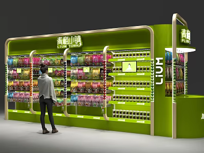 Green Retail Display Shelves With Multi Tiered Racks For Product Display And Customer Access 3d model