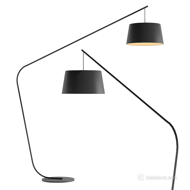 Modern Black Floor Lamp With Two Shades And Minimalist Frame 3d model 