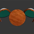 Round Wooden Table Chair Set With Curved Backrest Green Seat Cushion Orange Accent Metal Legs