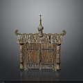 Traditional Wooden Building Model With Decorative Roof Cross Double Doors And Ornate Columns