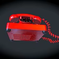 Vintage Red Rotary Dial Telephone Classic Communication Device With Red Handset And Coiled Cord