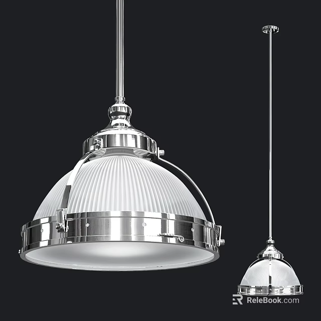 Modern Chrome Pendant Lights With Metal Frame And White Dome Glass Shade 3d model 