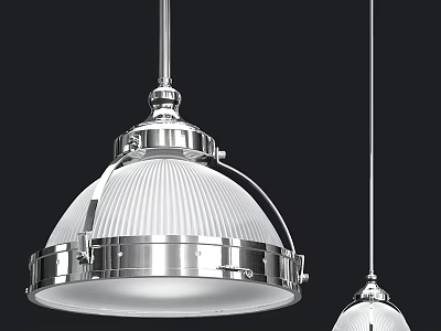 Modern Chrome Pendant Lights With Metal Frame And White Dome Glass Shade 3d model