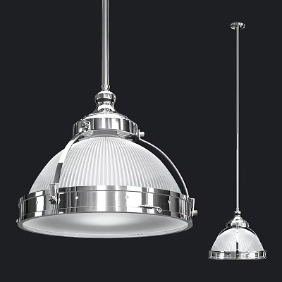 Modern Chrome Pendant Lights With Metal Frame And White Dome Glass Shade 3d model