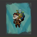 Bearded Old Man In Brown Outfit Carrying Blue Turtle With Green Plants On Back