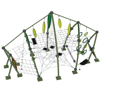 Unique Shaped Chandelier With Green Frame Net Yellow Leaf Decorations And Rings 3d model
