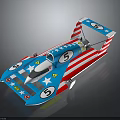 Streamlined Blue Red White Racing Speedboat With Star Stripe Pattern And Number 5